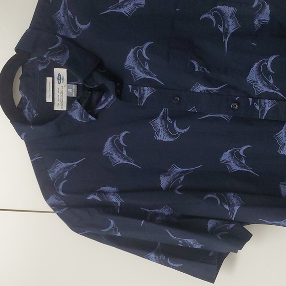 Old Navy Mens XL Chemise Classique Swordfish Navy Blue Button Down Shirt - Picture 4 of 13